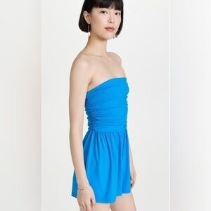 Susana Monaco Tube Gathered Romper in Aquamarine Blue
